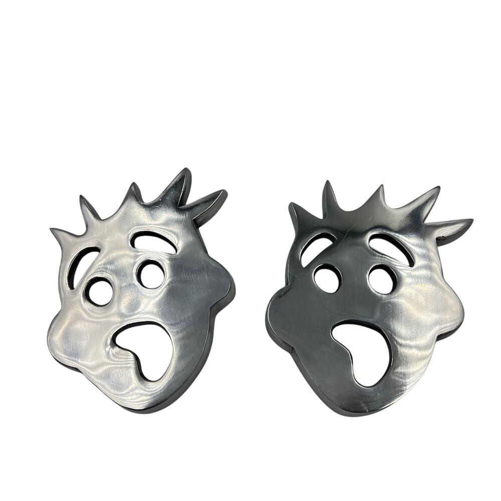 Vintage Unique Metal Pewter Trivets Theater Mask Art Drama Tradegy‎ Made India